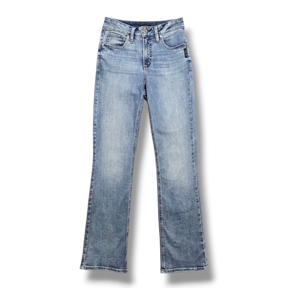 Silver Avery Slim Boot Jeans Womens 26 Mid Rise Light Wash STAINED